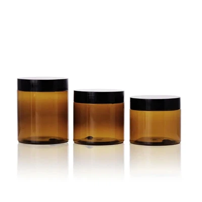 Amber Plastic PET Container Jars With Lids