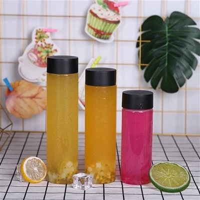 Embalagem redonda vazia com tampa de rosca para recipiente de suco transparente de produto comestível para animais de estimação