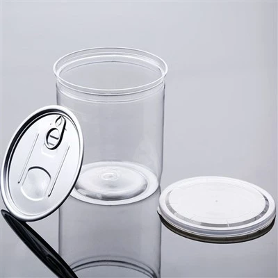 Latas de anel de tração de plástico PET transparente de qualidade alimentar com tampa extra contra poeira, latas de armazenamento transparentes seladas para alimentos secos, temperos, biscoitos, frutas secas, embalagens DIY