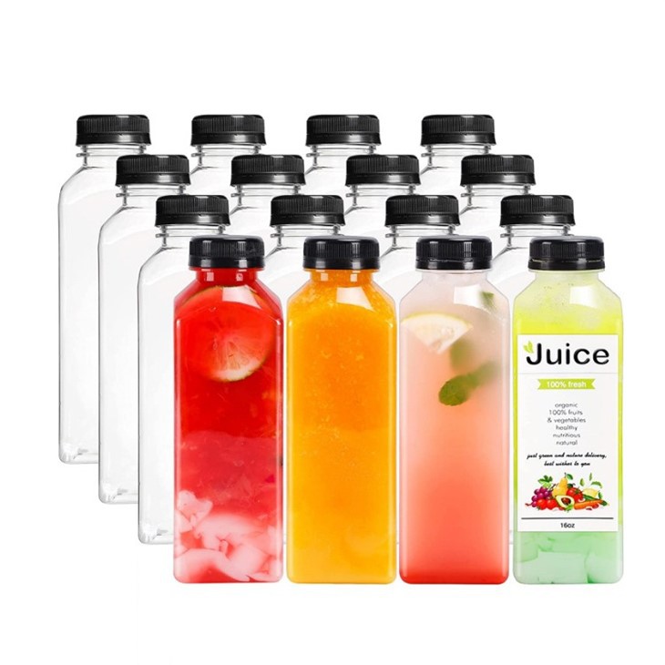 Square Plastic Juice Bottles With Caps high quality