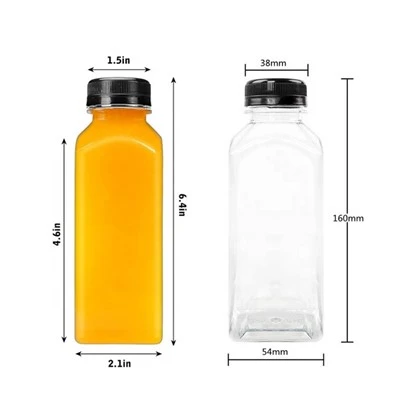 Garrafa quadrada de suco com logotipo personalizado PET 250ml 350ml 500ml Garrafa quadrada de bebida para suco de leite e chá